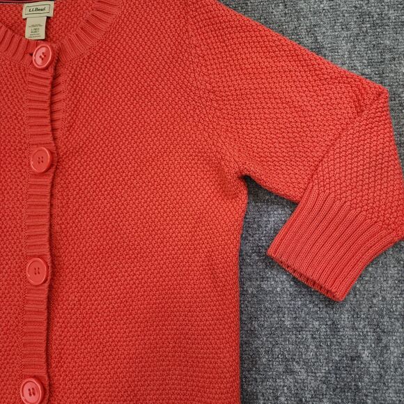 LL Bean Sweater Womens Large Pink Coral Chunky Knit Button Down Cozy Cardigan - Picture 12 of 14